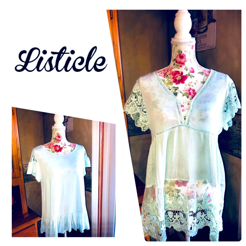 Set of 2 Lt. Blue Listicle Blouses Sz M/L